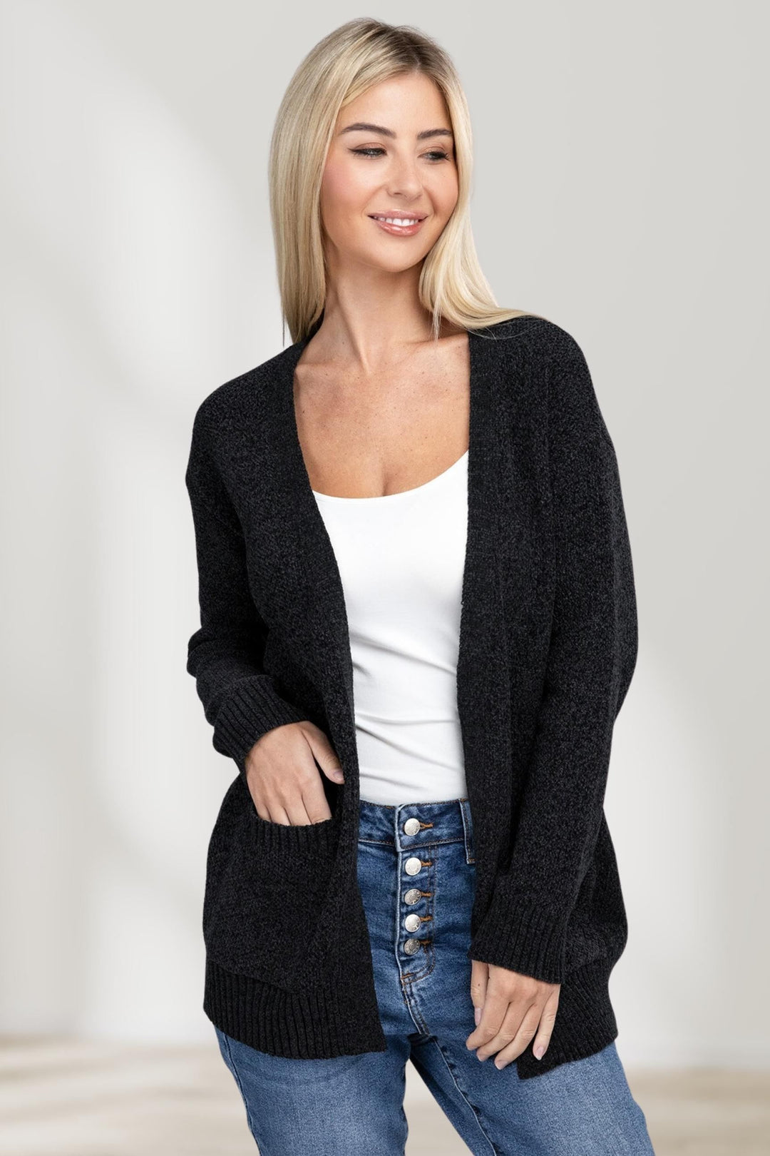 Elegante Open Voor Sweater Cardigan voor een Trendy Look