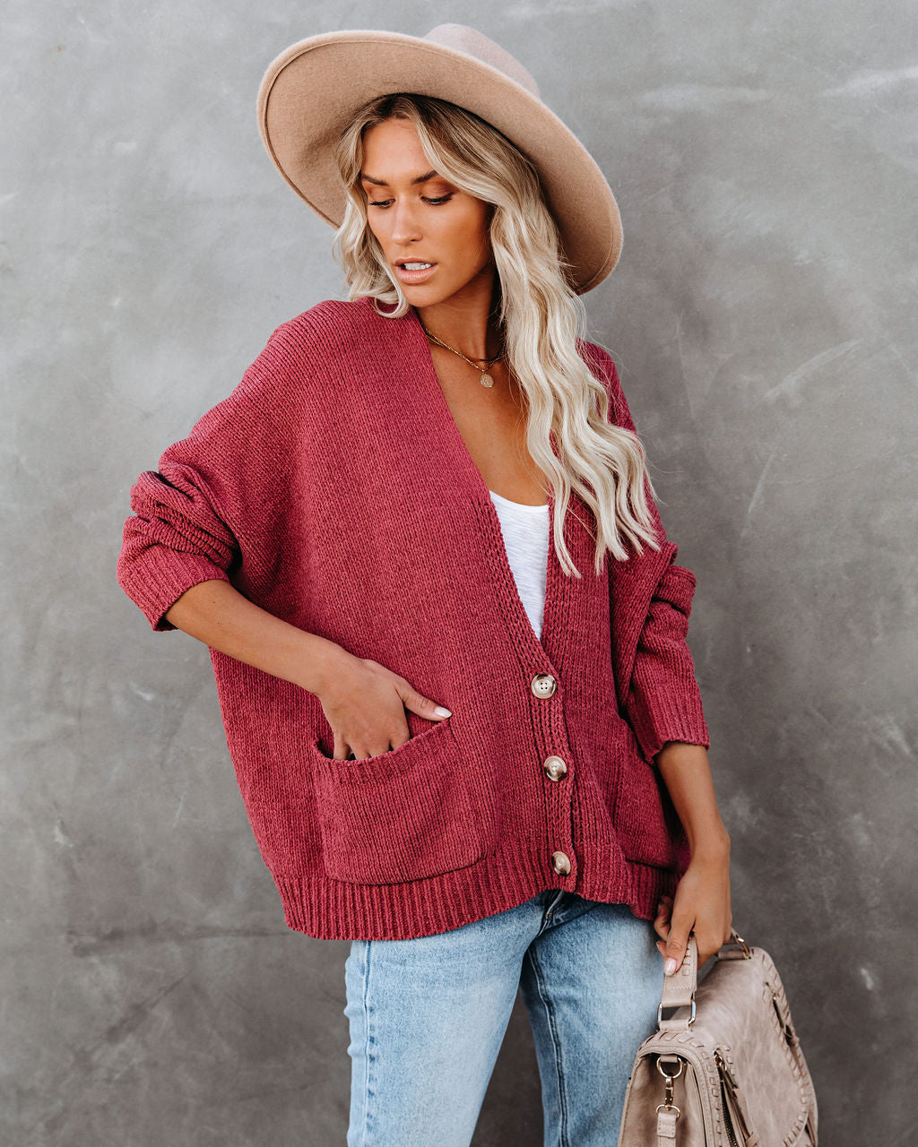 Trendy Knoopsluiting Cardigan - Zacht Roze