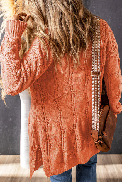 Elegante Cable-Knit Oversized Cardigan met Split voor Stijlvolle Laagjes