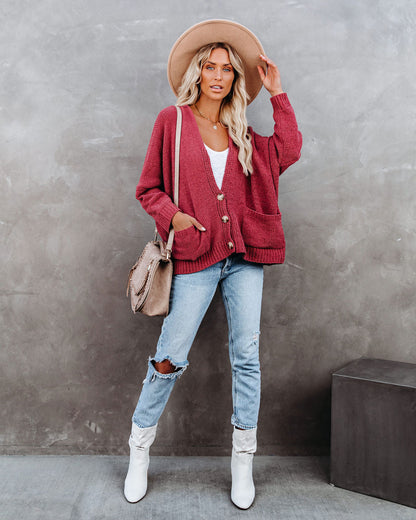 Trendy Knoopsluiting Cardigan - Zacht Roze