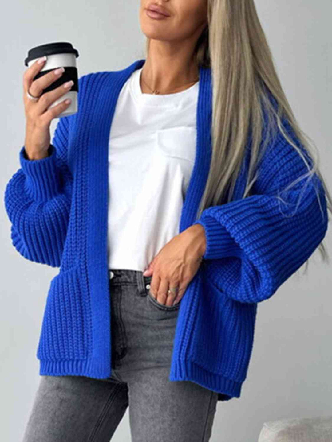 Hippe Open Front Cardigan met Verlaagde Schouderlijn voor een Relaxed Uiterlijk