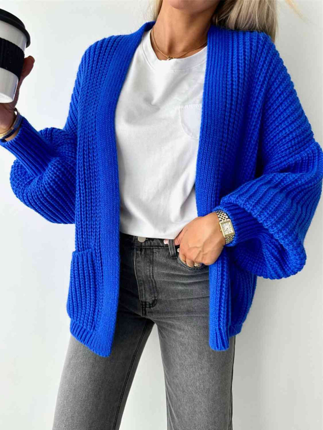 Hippe Open Front Cardigan met Verlaagde Schouderlijn voor een Relaxed Uiterlijk