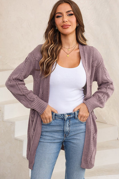 Elegante Cable-Knit Oversized Cardigan met Split voor Stijlvolle Laagjes