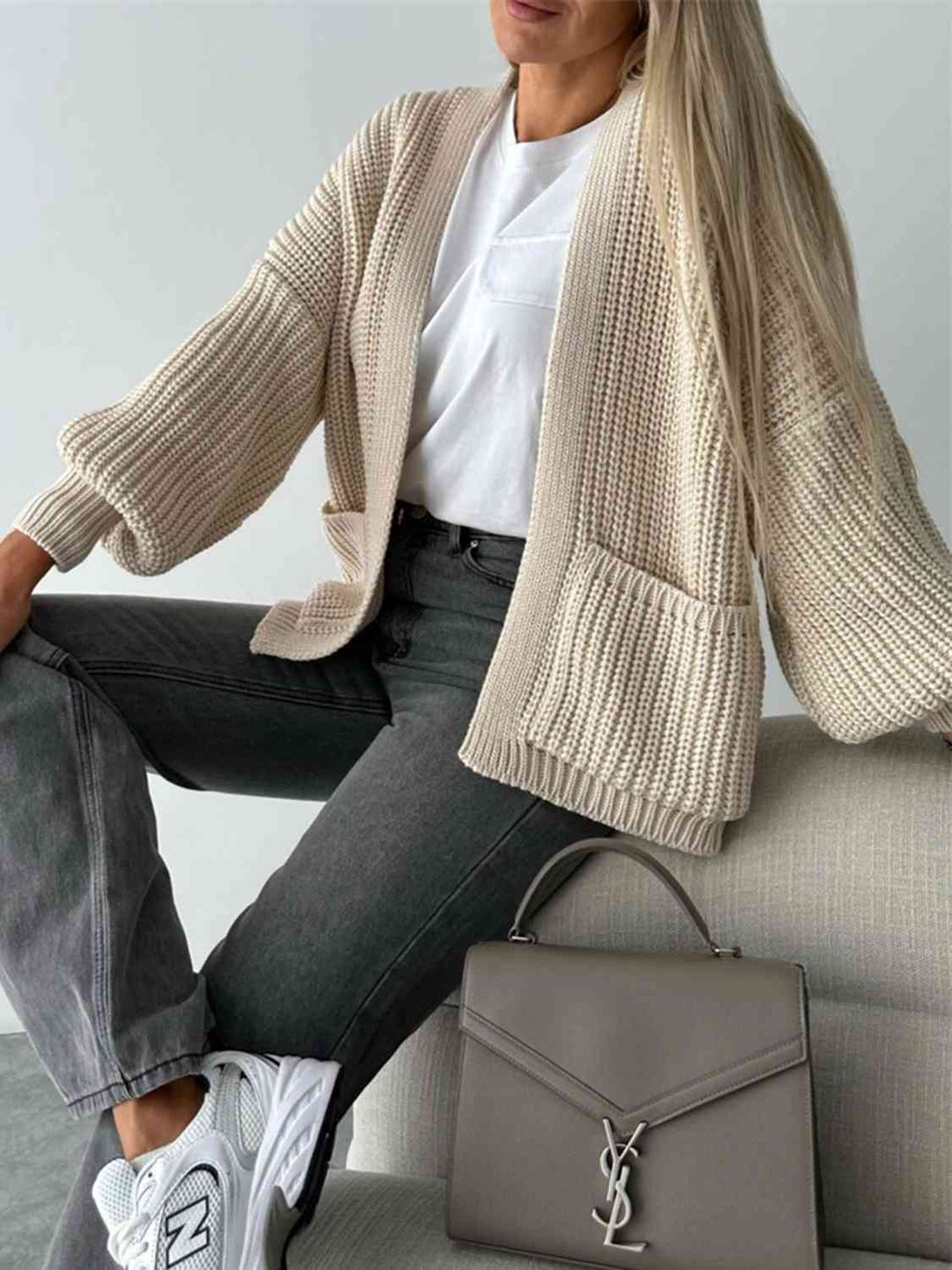 Hippe Open Front Cardigan met Verlaagde Schouderlijn voor een Relaxed Uiterlijk