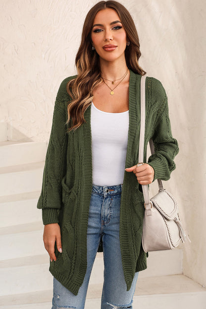 Elegante Cable-Knit Oversized Cardigan met Split voor Stijlvolle Laagjes