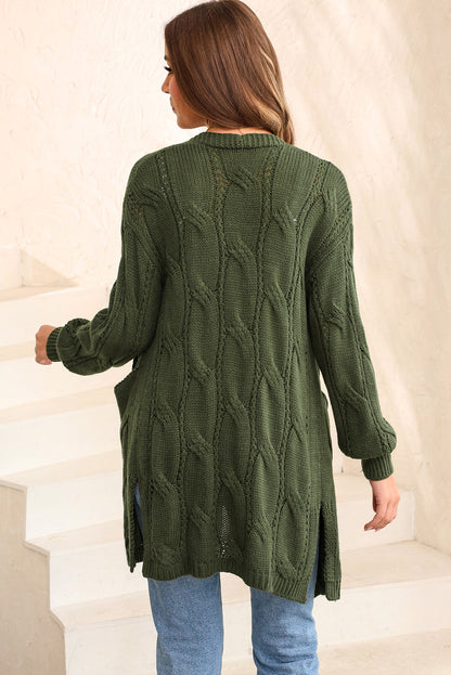 Elegante Cable-Knit Oversized Cardigan met Split voor Stijlvolle Laagjes