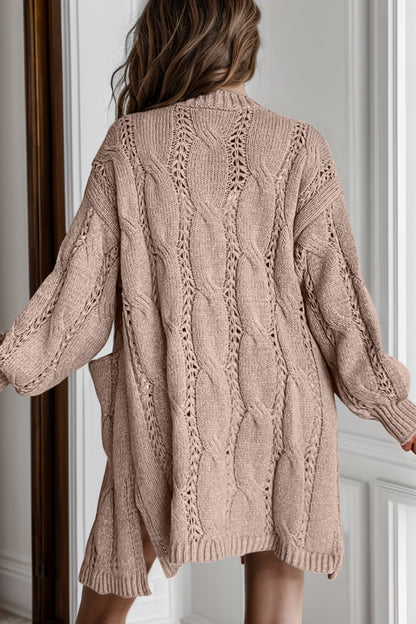 Elegante Cable-Knit Oversized Cardigan met Split voor Stijlvolle Laagjes