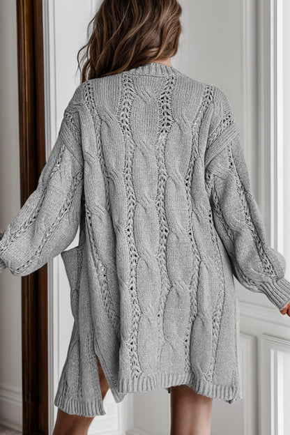 Elegante Cable-Knit Oversized Cardigan met Split voor Stijlvolle Laagjes