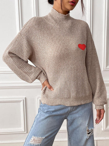 Turtleneck Sweater met Hart en Verlaagde Schouders