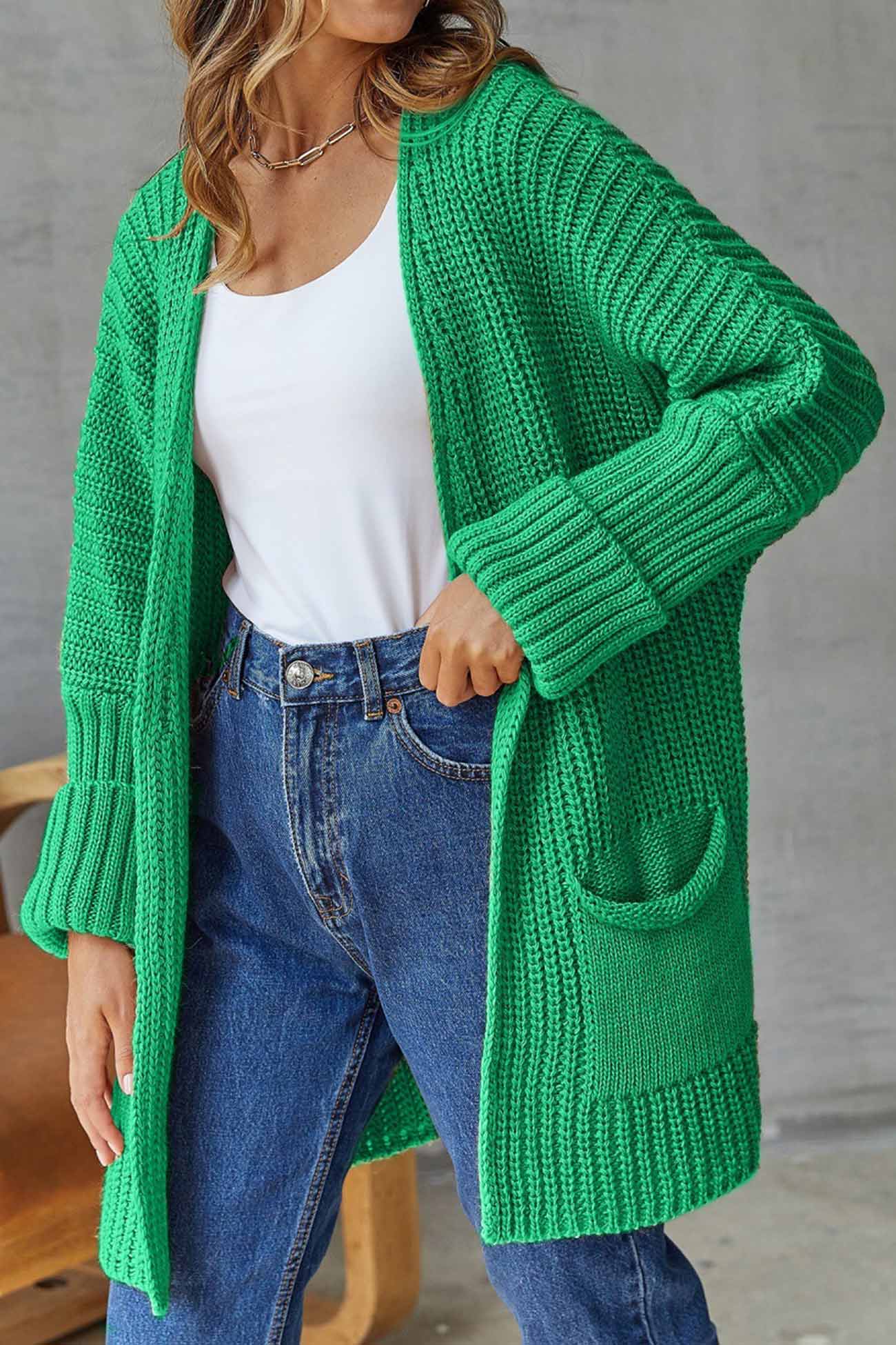 Trendy Open Front Lange Cardigan - Knoopsluiting voor Comfortabel Stijl