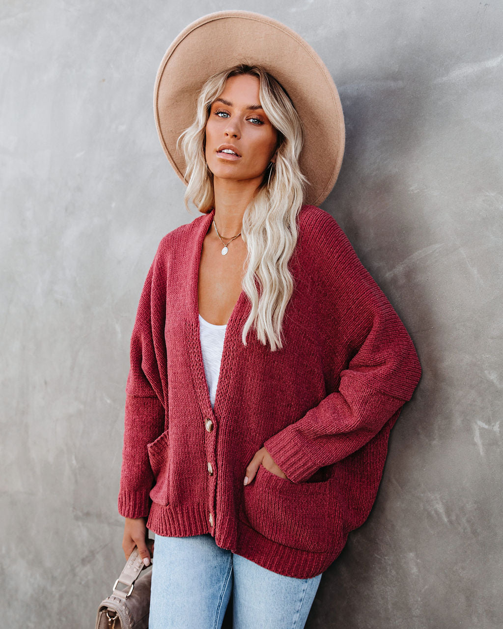 Trendy Knoopsluiting Cardigan - Zacht Roze