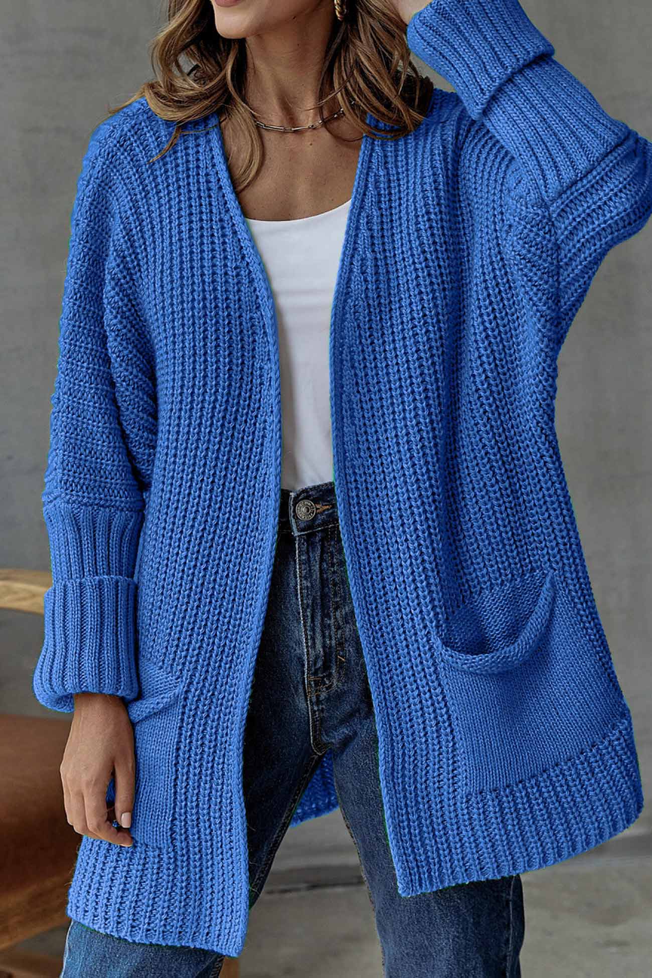 Trendy Open Front Lange Cardigan - Knoopsluiting voor Comfortabel Stijl