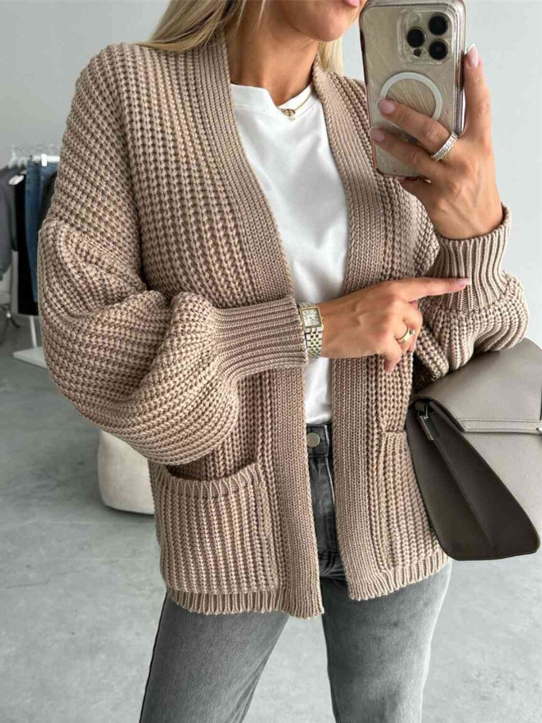 Hippe Open Front Cardigan met Verlaagde Schouderlijn voor een Relaxed Uiterlijk