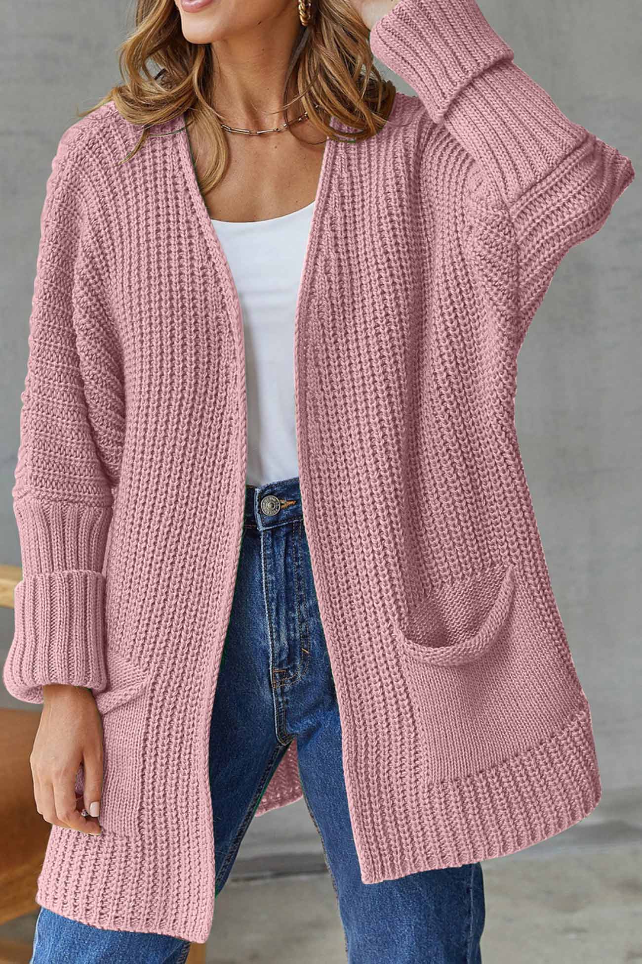 Trendy Open Front Lange Cardigan - Knoopsluiting voor Comfortabel Stijl