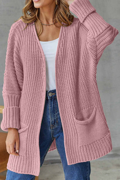 Trendy Open Front Lange Cardigan - Knoopsluiting voor Comfortabel Stijl