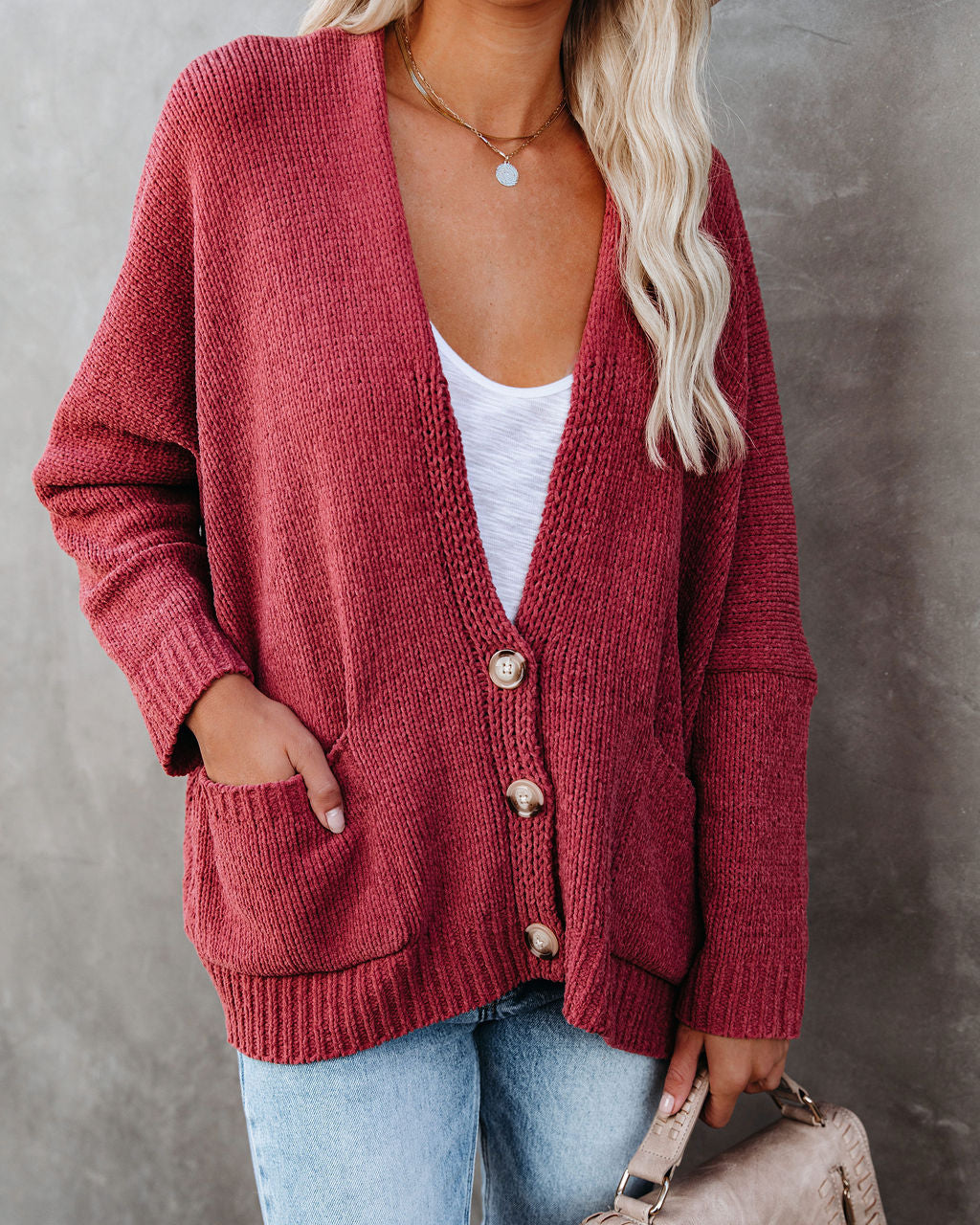 Trendy Knoopsluiting Cardigan - Zacht Roze