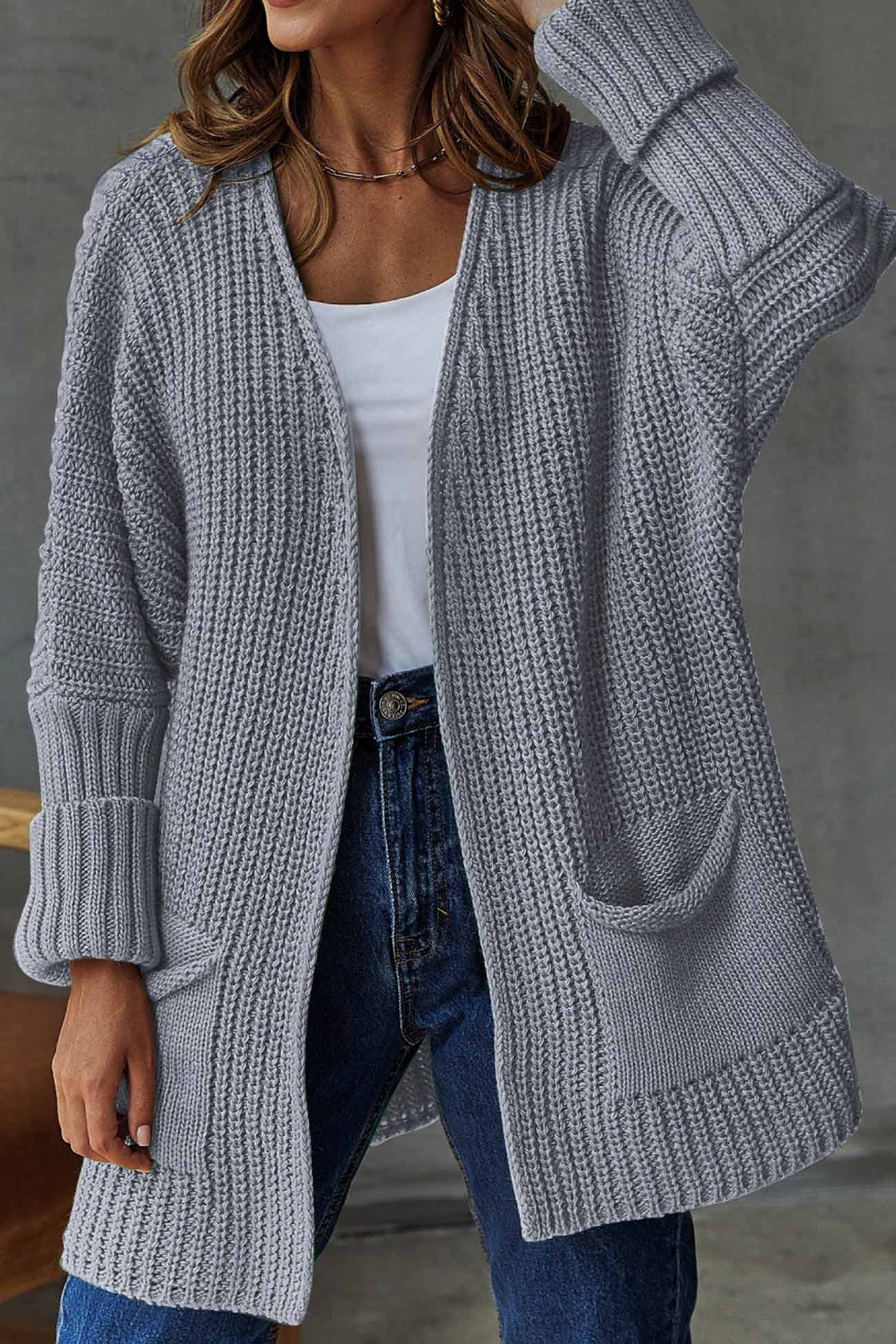 Trendy Open Front Lange Cardigan - Knoopsluiting voor Comfortabel Stijl