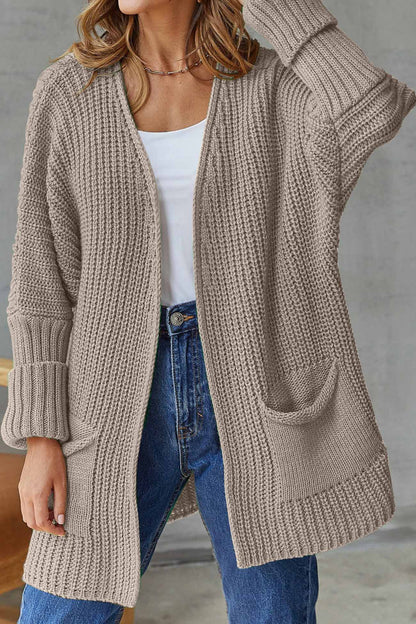 Trendy Open Front Lange Cardigan - Knoopsluiting voor Comfortabel Stijl