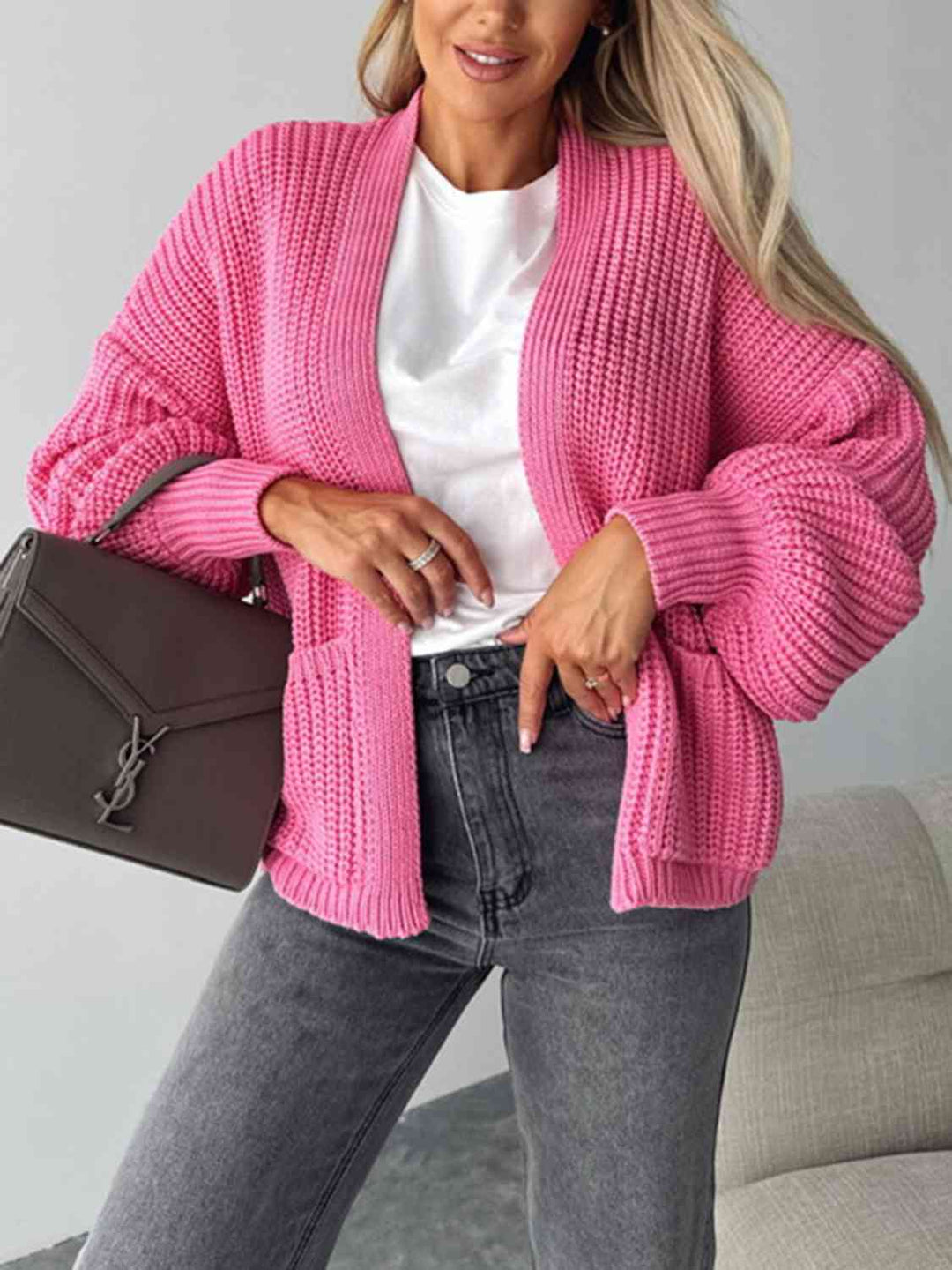 Hippe Open Front Cardigan met Verlaagde Schouderlijn voor een Relaxed Uiterlijk