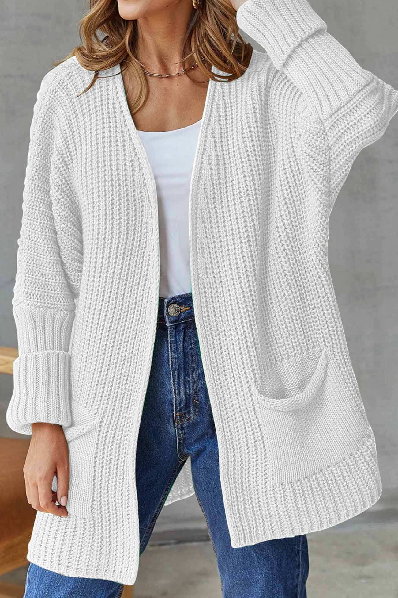 Trendy Open Front Lange Cardigan - Knoopsluiting voor Comfortabel Stijl