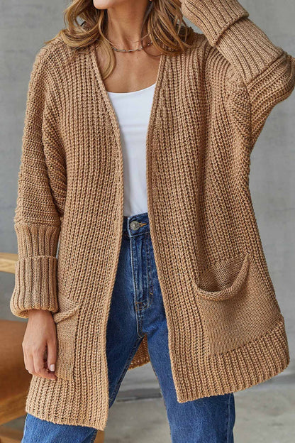 Trendy Open Front Lange Cardigan - Knoopsluiting voor Comfortabel Stijl