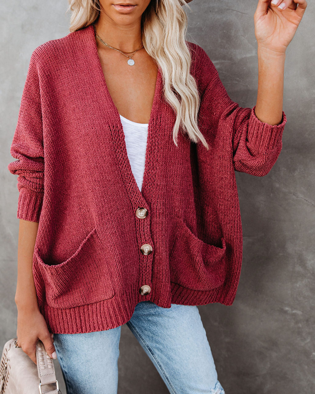 Trendy Knoopsluiting Cardigan - Zacht Roze