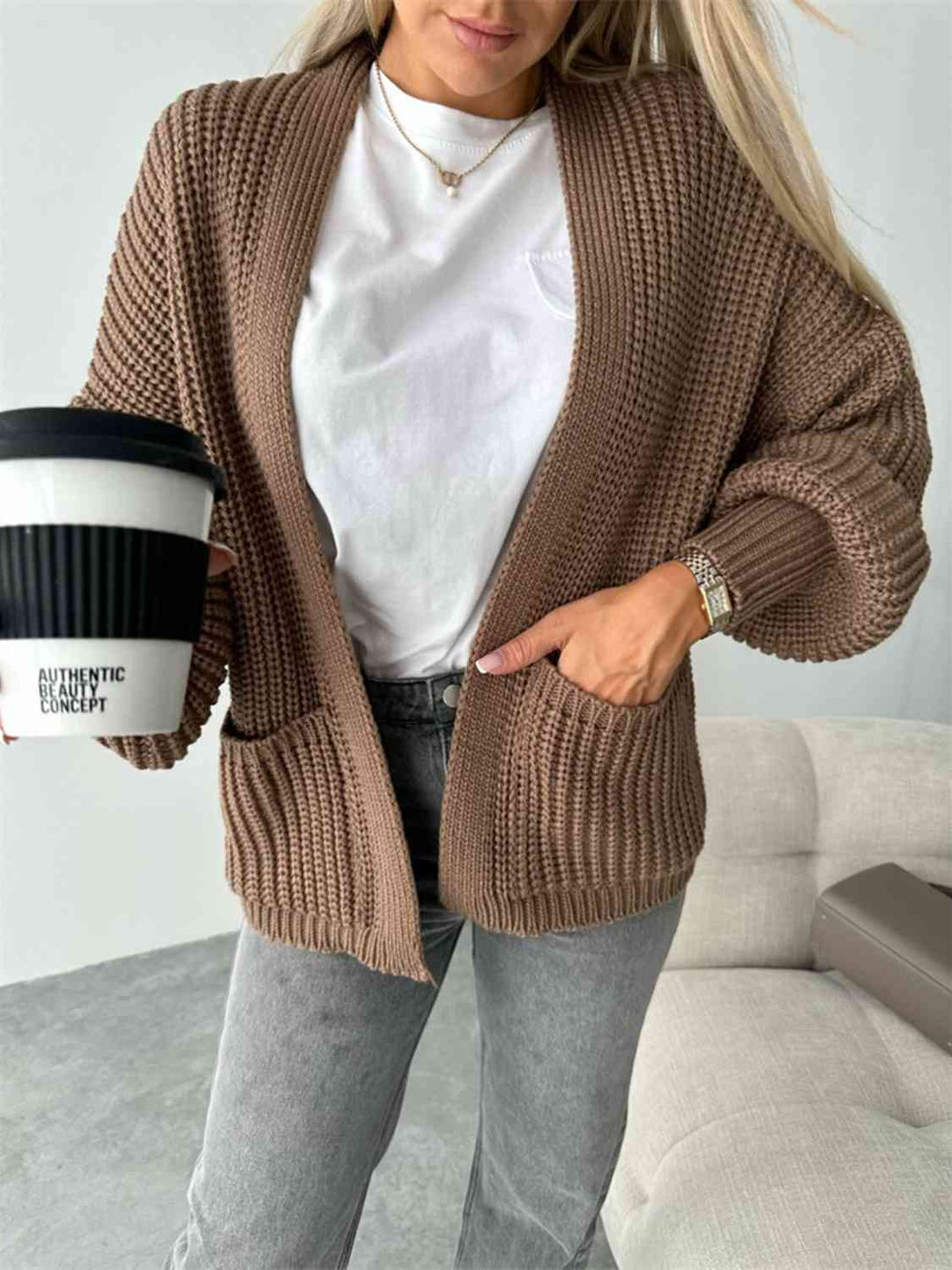 Hippe Open Front Cardigan met Verlaagde Schouderlijn voor een Relaxed Uiterlijk